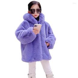 Jackets Teens Girls Fur Hoodied Short Style Children's Autumn Winter Faux Coats 2023 Kids Korean Fashion Outerwear