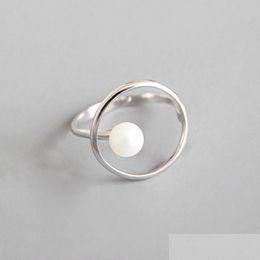 Other New Natural Freshwater Pearl Jewellery 100% 925 Sterling Sier Geometric Hollow Circle Adjustable Rings For Women Students Gifts Je Dhbba
