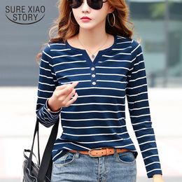 Women's T Shirt Cotton Women Long Sleeve Striped T Shirt Fashion 2023 Spring Autumn Female Clothes Top Tee Lady V neck Tops 7215 231011