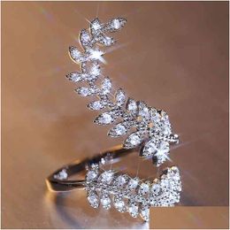 Huitan New Arrival Fashion Leaf Opening Ring For Women Wedding Party Delicate Finger Cubic Zirconia Adjustable Jewelry Dhgarden Otzkq