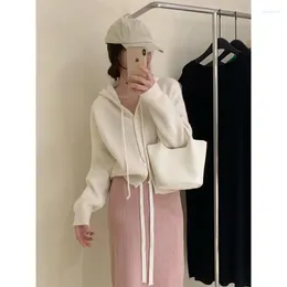 Women's Knits Solid Hooded Knit Long Sleeve Button Cardigan 2023 Autumn/Winter Casual Elastic Loose Sweater Top