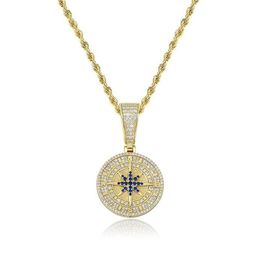 Pendant Necklaces Hip Hop Cubic Zirconia Paved Bling Iced Out Compass Pendants Necklace For Men Rapper Jewellery Gifts Drop2741