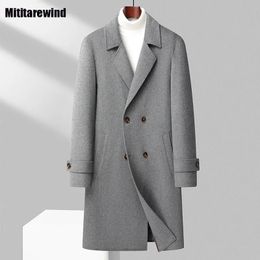 Men's Wool Blends Winter 73 Coat Men Streetwear Causal Long Loose Double Breasted Black Woolen Coats Fashion Warm Windbreaker 231011
