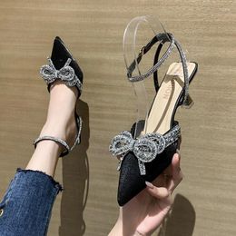 Dress Shoes Shiny Rhinestones Women's Pumps Sexy Pointed Toe High Heel Sandal For Women Crystal Ankle Strap Thin Heels Wedding Woman