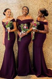 Party Dresses 222 Top Purple Off-The-Shoulder Natural Mermaid Floor-Length Spandex Women Evening Bridesmaids Gowns