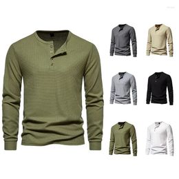 Men's T Shirts Slim-Fit Long-Sleeve Henley Shirt Casual Front Placket T-Shirts For Male