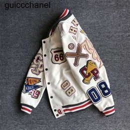 Men's Jackets Men's spring autumn baseball uniform Y2K retro trend leather jacket heavy industry embroidery white short womens mens Jackets