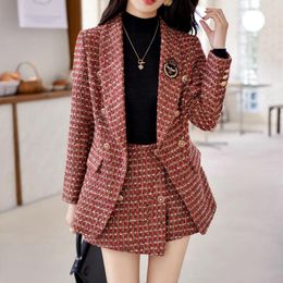 Two Piece Dress Autumn Winter Small Fragrance Women Sets Fashion Loose Casual Blazer Set Woman 2 Pieces Suit Check Mini Skirts Female Oufits