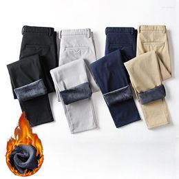 Men's Pants Thermal Winter Snow Warm Plush Straight Leg Casual Thicken Fleece Long Korean Fashion Business Blue Trousers