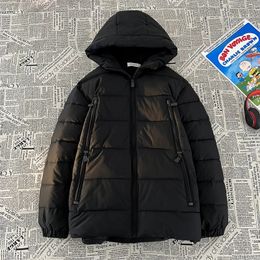 Men's Down Parkas Winter CottonPadded Jackets Turtleneck Hooded Wadded Windbreaker Coat Solid College Black White Red Quilted Jacket 231011