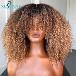 Synthetic Wigs Blonde Afro Kinky Curly Wig Human Hair Machine Made Scalp Top Wig With Bangs Brazilian Ombre Blonde Wigs Human Hair Xcsunny 231012