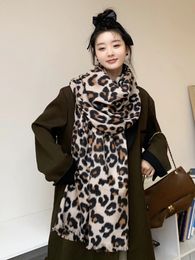 Scarves Elegant Imitation Cashmere Women Retro Leopard Print Winter Double Sided Scarf Warm Lady Female Thick Blanket Long Wrap Shawl 231012