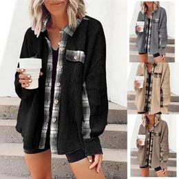 Women's Jackets Women Colour Blocking Plaid Casual Denim Turn Down Collar Long Sleeve Irregular Loose Coat Ladies Outfits Street Style