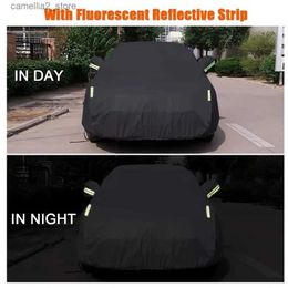 Car Covers Black Heat-absorbing Car Cover Waterproof Sunscreen Rainproof UV-resistant Car Protective Cover Car Cover with Reflective Strips Q231012