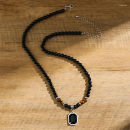 Pendant Necklaces Stainless Steel Chain Men Tiger Eye Stone Strand Beaded Necklace Personality Black For Jewelry