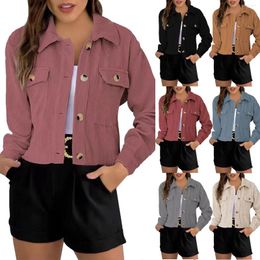 Women's Jackets Solid Short Corduroy Single Breasted Lapel Baggy Long Sleeved Double Hooded Jacket For Women Casual Flannels