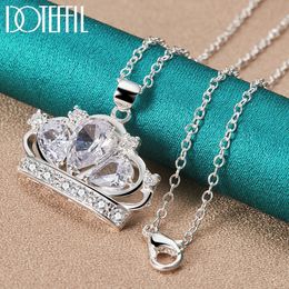 Pendant Necklaces DOTEFFIL 925 Sterling Silver AAA Zircon Crown Necklace 18 20 22 24 26 28 30 Inch Chain For Woman Charm Wedding Jewellery 231011