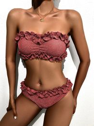 Women's Swimwear Sexy Backless Swimsuit 2023 Lace Bandeau Bandage Bikinis High Waist Triangle Beachwear