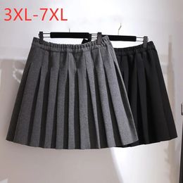 Skirts Ladies Autumn Winter Plus Size Mini Skirt For Women Large Aline Black Grey Woollen Thick Pleated Skirts 3XL 4XL 5XL 6XL 7XL 231011