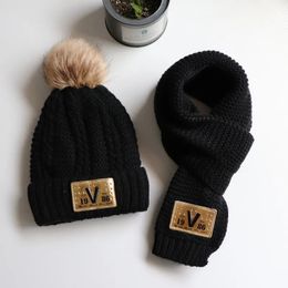 Beanie/Skull Caps Autumn winter children's hat scarf set of two Cute boys and girls with thick fluffy hats Baby cute knitting wool jumper cap 231102