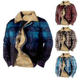 Men's Jackets Warm Lined Wool Plaid Shirt Jacket Winter Heavyweight Thick JacketClassic Lapel Zipper The South Pole Mens Coat