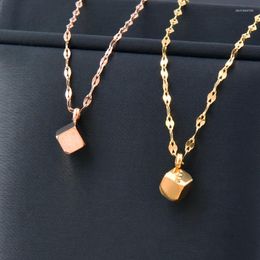 Pendant Necklaces SINLEERY Stainless Steel Cube Metal Necklace For Women Rose Gold Colour Chain Female Fashion Jewellery