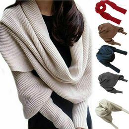 Scarves Women Knit Sweater Tops Scarf With Sleeves Winter Warm Wrap Shawl Casual Lady Knitted Preppy Style Solid