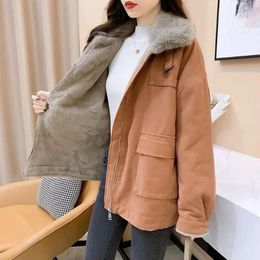 Women's Trench Coats 2023 Winter Long Sleeve Jacket Parka Fleece Lined Warm Thicker Plus Size Korean Fashion Loose Zipper Snowsuit Coat