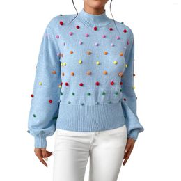 Women's Sweaters Round Neck Colourful Ball Knit Pullover Sweater Laye Men