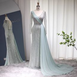 Heavy Industry Mermaid Evening Dresses Chiffon Long Sleeve Beaded Dress AS132