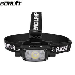 Head lamps BORUiT LED Headlamp 6-Modes Motion Sensor Headlight Type-C Rechargeable Waterproof Power Bank Head Torch Camping Fishing Q231013