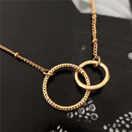 Pendant Necklaces Simple Antique Gold Colour Plating Two Circle Linked Necklace For Women Girl Casual Trendy Bohemia Basic School Jewellery