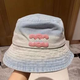 Gradient Colour fisherman hat, washed denim blue sunscreen basin hat, autumn fashion contrast Colour bucket hat, pink logo embroidery