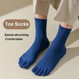Men's Socks 5 Pairs Five Toed Thick Middle Tube Solid Toe Cotton Massage Casual Sweat-absorbing Breathable Finger Sock