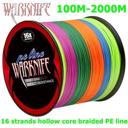 Braid Line Warknife 16 Strands 100M - 2000M Hollow Core PE Braid Extreme Japan Braided PE Line 20LBs-500LBs Fishing Assist Line Multicolor 231012