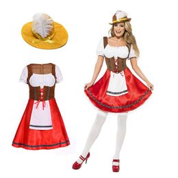 Cosplay Adult Germany Oktoberfest Beer Girl Costume Bavaria Wench Maid Festival Party Dress With Hatcosplay