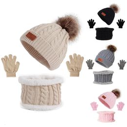 Scarves 3PCS Set Baby Winter Hat Pompom Children Hat Knitted Cute Warm Cap Scarf Gloves Suit For Girl Boy Casual Solid Color Infant Hat 231012