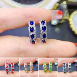 Stud Earrings FS Natural 3 4 Emerald/Sapphire/Ruby/Opal Ear Buckle S925 Pure Silver Fine Fashion Weddings Jewelry For Women Factory Price