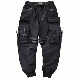 Men's Pants Hip Hop Cargo Button Ribbons Pockets Joggers Fashion Techwear Pencil Trousers Side Harem For Men