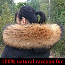 Scarves Cllikko 100% Real Fur Collar For Parkas Coats luxury Warm Natural Raccoon Scarf Women Large Fur Collar Scarves Male Jackets coat 231012