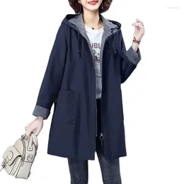 Women's Trench Coats Autumn Winter Windbreaker Female Mid-Length High-End Coat 2023 Fashion Outerwear S-7XL Looser Hooded Middle-Aged Women