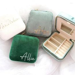Party Favor Velvet Personalized Jewelry Box Inside-Suede With Mirror Perfect Valentine's Day Gift Portable Initials & Name Travel Case