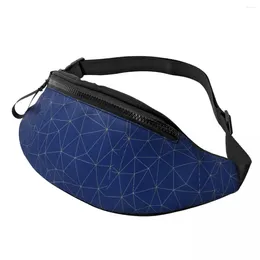 Waist Bags Geo Print Bag Blue Lines Women Jogging Pack Pattern Polyester