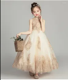 Girl Dresses Golden Sequin Lace Wedding Dress Long Flower Princess Party First Communion Gown Baby Baptism Pageant