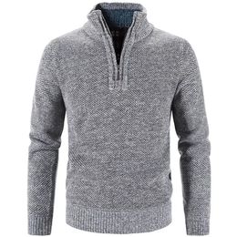 Men's Sweaters Winter Fleece Thicker Sweater Half Zipper Turtleneck Warm Pullover Quality Male Slim Knitted Wool for Spring 231011