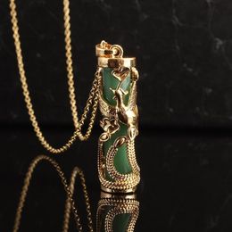 Chokers Classic Retro Inlaid Gold Colour Craftsmanship Imitation Jade Dragon Pillar Phoenix Necklace Pendant Men Women Couple 231011