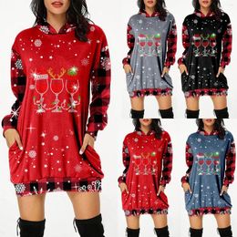 Women's Hoodies Christmas Print Hooded Pocket Dress Women Long Autumn And Winter Sleeved Pullover Festival Sweatshirt Sudaderas De Mujeres