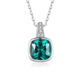 Square Green Gemstone Pendant Necklace S925 Silver Micro Set Zircon Vintage Necklace Fashion Women Bride Collar Chain Wedding Party Jewellery Valentine's Day Gift SPC