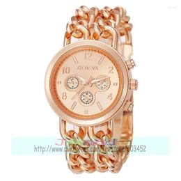 Wristwatches 50pcs/lot TC Luxury Design GENEVA Alloy Watch Fashion Ladies Casual Three Eyes Two Cowboy Bracelet Wristwatch For Unisex