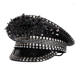 Berets Bejewelled Crystal Captain Hat Beret Sailor For Bachelorette Party Sergeant Versatile Club Stage Bar